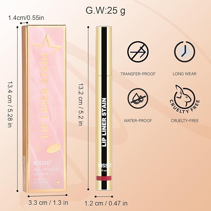 KISSIO Lip Liner Stain,Peel Off Lip Liner,Transfer Proof,Long Lasting and Waterproof,Lips Tint Tattoo,Natural Makeup Stain,Matte Finish,Coral red