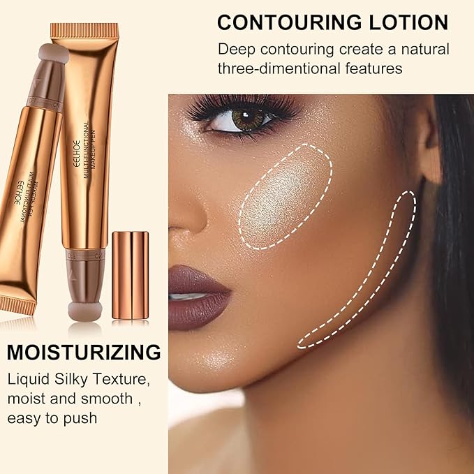 Contour Beauty Wand, Liquid Face Concealer Contouring Highlighter Blusher Stick with Cushion Applicator, Long Lasting Smooth Natural Matte Finish, Lightweight Blendable Super Silky Cream Contour Stick