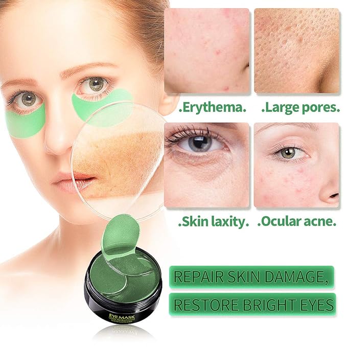 Under Eye Patches,30 pairs Hyaluronic Acid Anti-Aging Under Eye Mask, Collagen Under Eye Gel Pads for Dark Circles, Wrinkles, Fine Line, Puffiness (Green)