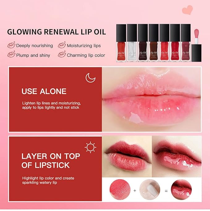 MAEPEOR Glowing Lip Oil 7 Colors Hydrating Lip Balm Nourishing Lip Care Lip Treatment Glossy Finish Non-sticky Moisturizing Lip Balm (01 Coral)