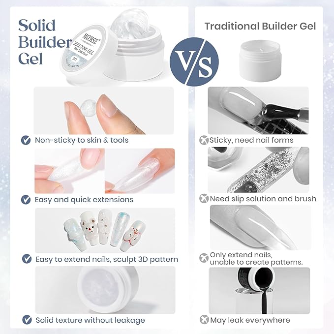 MIZHSE Solid Builder Gel, Aurora White Non-Sticky Hand Sculpting Gel for Nails, Mermaid Pearl 3D Nail Art Building Carving Modeling Hard Extension Soak Off U V LED Manicure Salon Home DIY 15g