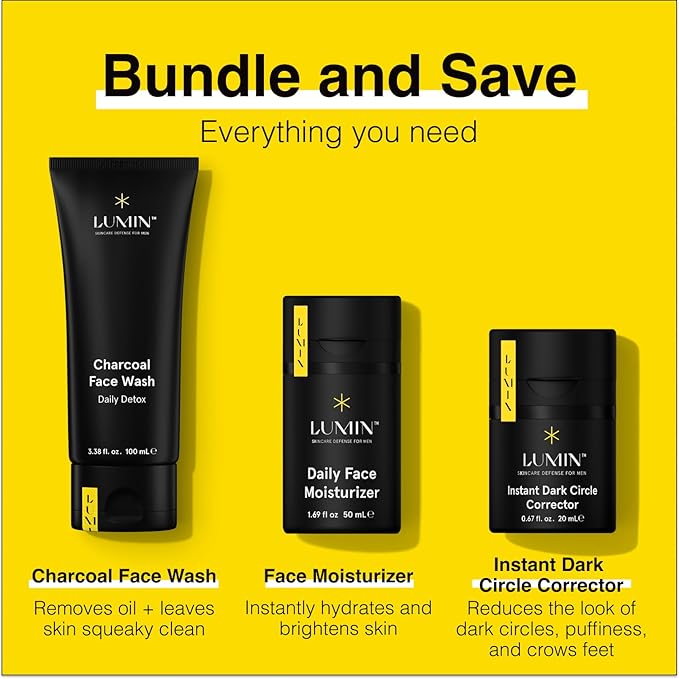 Lumin Skin Care Set Routine for Men - Burnout Buster Trio - Men's Facial Care Kit, Men's Skincare Routine For Dry Skin & Dark Circles, 2 Month Supply