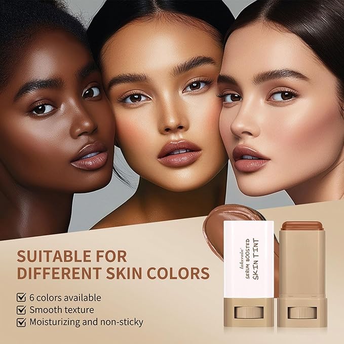 Multi-Use Foundation Stick Beauty Balm Serum Boosted Skin Tint, On-The-Go Tinted Solid Serum, Lightweight and Buildable Creamy Skin Tint Stick Makeup, Natural Finish(05#)
