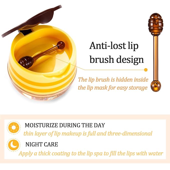 Honey Lip Balm Pot, Honey Lip Mask Propolis Lip Mask Balm Moisturizing Hydrating Prevention Dry and Cracked Lip Scrubs Exfoliator (1 Pack Honey)