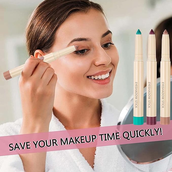 Green Eyeshadow Stick, Smooth Cream Shimmer Eyeshadow Pencil, Waterproof Long Lasting High Pigmented Hypoallergenic Eye Shadow Highlighter Stick Create Multi-Dimension Eyes Look(08# Grass Green)