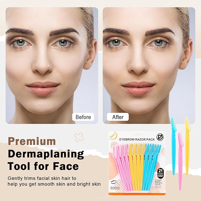 D 21 PCS Eyebrow Razor,Dermaplane Razor,Face Razors for Women and Men,Dermaplaning Tool for Face,3 Colors Facial Hair Shavers with Precision Cover,Facial Hair Remover for Women,Eyebrow Hair Trimmers