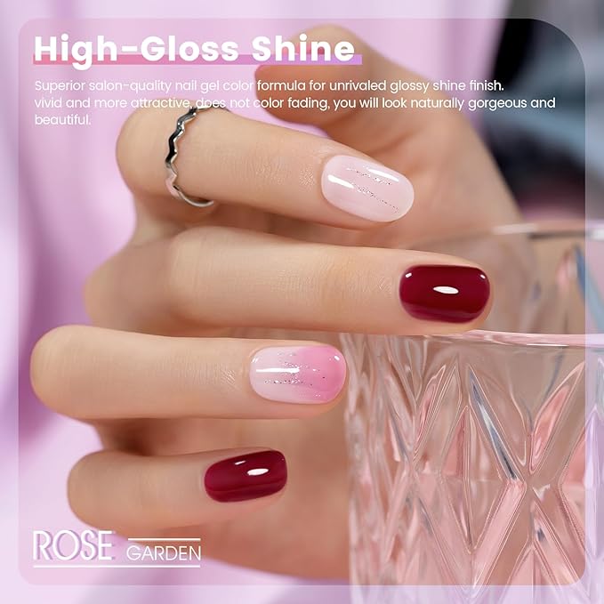 RARJSM Purple Pink Jelly Gel Nail Polish Set 6pcs Clear Crystal Glass Grape Purple Rose Pink Series Transparent Sheer Amber Milky Gel Varnish LED UV Curing Requires Soak off French Manicure Home Salon
