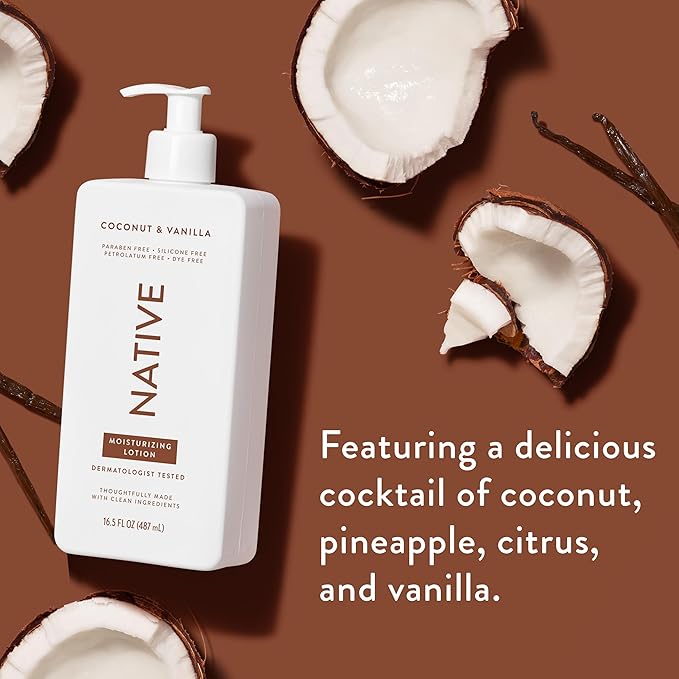 Native Body Lotion Contains Naturally Derived Plant-Based Moisturizers for Women and Men | Restores Dry Skin, Coconut & Vanilla, 16.5 fl oz