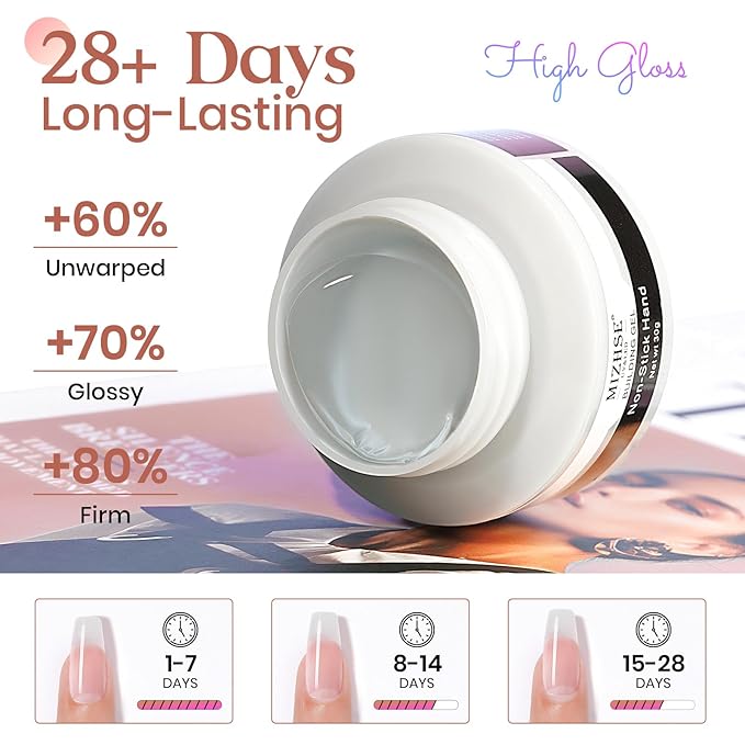 MIZHSE Clear Solid Builder Gel For Nails, 30g Non-Sticky Nail Extension Hard Builder Gel, Nail Strengthen 3D Sculpting Nail Art for Carving Modeling Soak Off Manicure Home