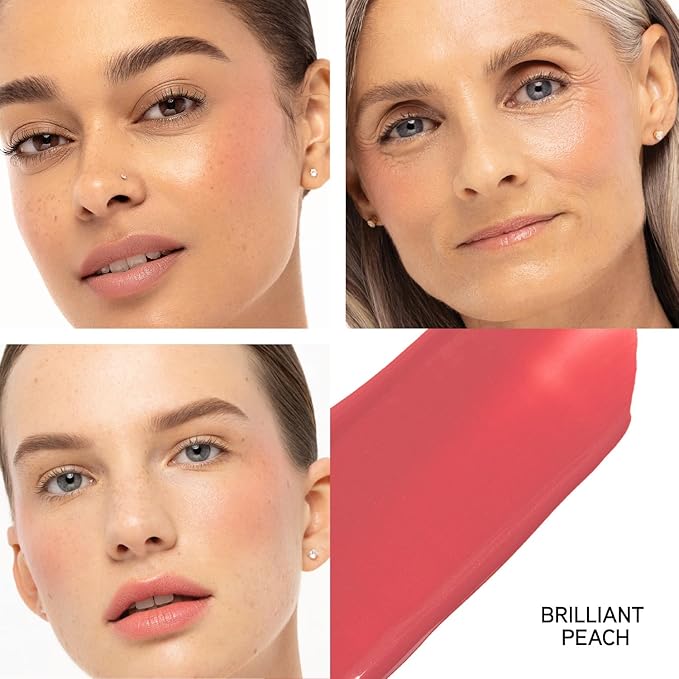 Physicians Formula Mineral Wear®Diamond Filler Cheek & Lip Color, Serum-to-Cream Multi-Use Liquid Blush Formula, Plumps & Smooths for Fuller Looking Cheeks & Lips, Monochromatic Look - Brilliant Peach
