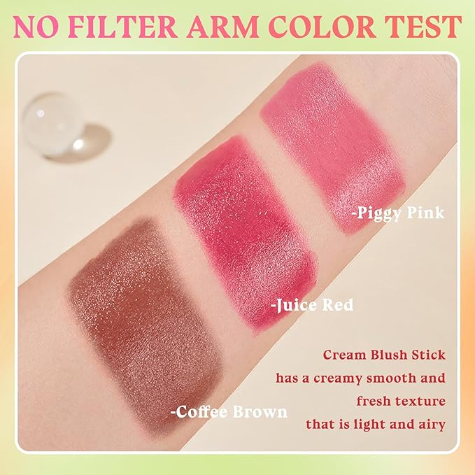 3PCS Blush Stick for Cheeks,Multi-use Solid Matte Makeup Stick Blush Cream for Cheek Eyes and Lips Tint,Moisturizing Tinted Cream Blush,Natural Blendable Cheek Blusher with 3 Makeup Sponges A4