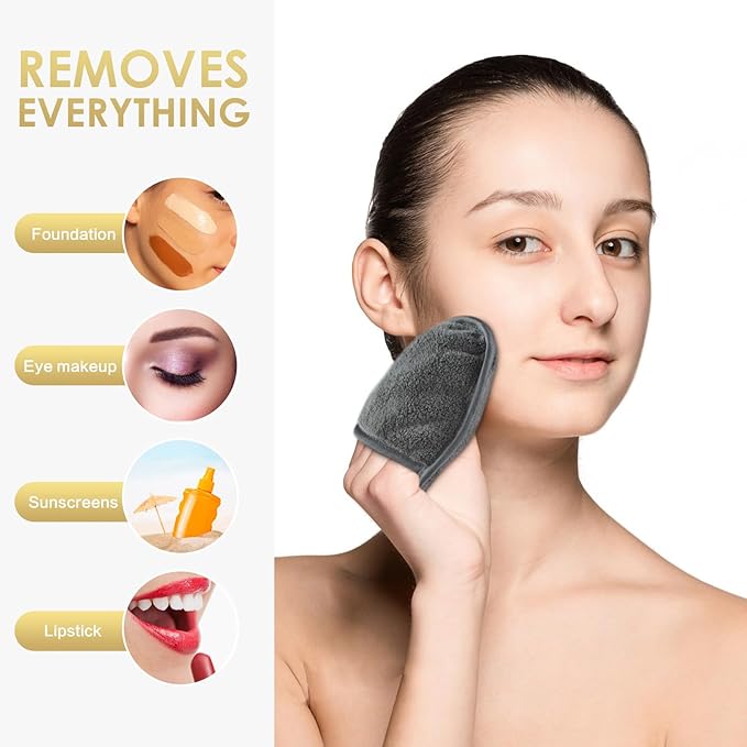 SINLAND Reusable Makeup Remover Pads For Face,Eye,Lips Microfiber Gentle Facial Cleansing Cloths for All Skin Types Friendly for Makeup Remover With Laundry Bag 5.1inchx3.93inch Grey Pack of 12