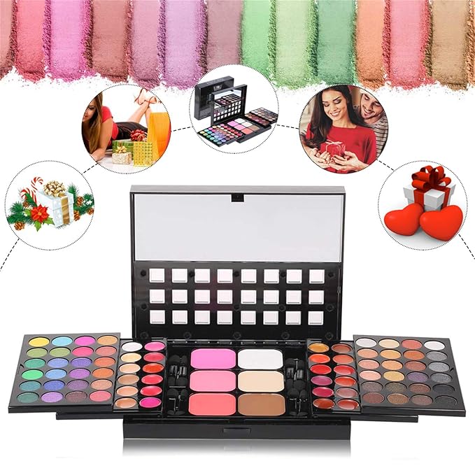 Pro Makeup Gift Set All in One Makeup Kit Cosmetic Contouring Kit 78 Colors Eyeshadow Palette with Face Blush, Lipgloss, Concealer and Eyeshadow Brushes- Ideal Holiday Gift Set