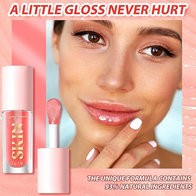 Big Brush Head Hydrating Lip Glow Oil Plumping Lip Tint, Hydrating Lip Gloss Tinted Lip Balm Transparent Lip Care, Long Lasting Nourishing Non-sticky Fresh Texture (Raspberry)