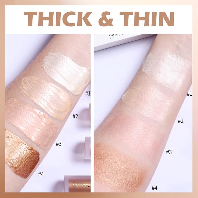 Erinde Liquid Highlighter Makeup, Face Highlighter Bronzer Makeup Stick, Natural Glossy Finish, Lightweight Blendable Silky Smooth Cream Face Illuminator Makeup, Cruelty-free, 04# CANDLELIGHT