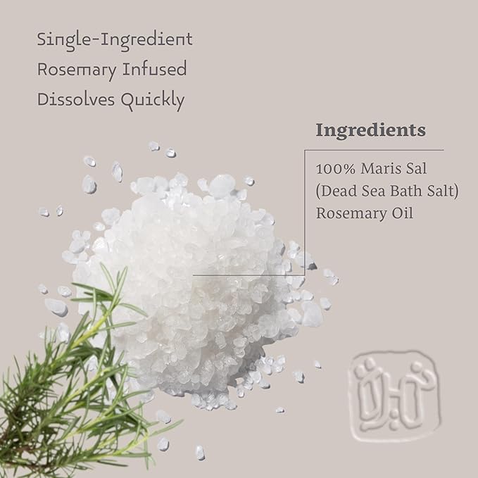 Dead Sea Salts for Soaking - Relaxing Salt Bath Soak for Body Rejuvenation - Natural Mineral Salts - Coarse Dead Sea Salt Bath Salts for Women & Men w/Rosemary Essential Oil (8.82 oz)