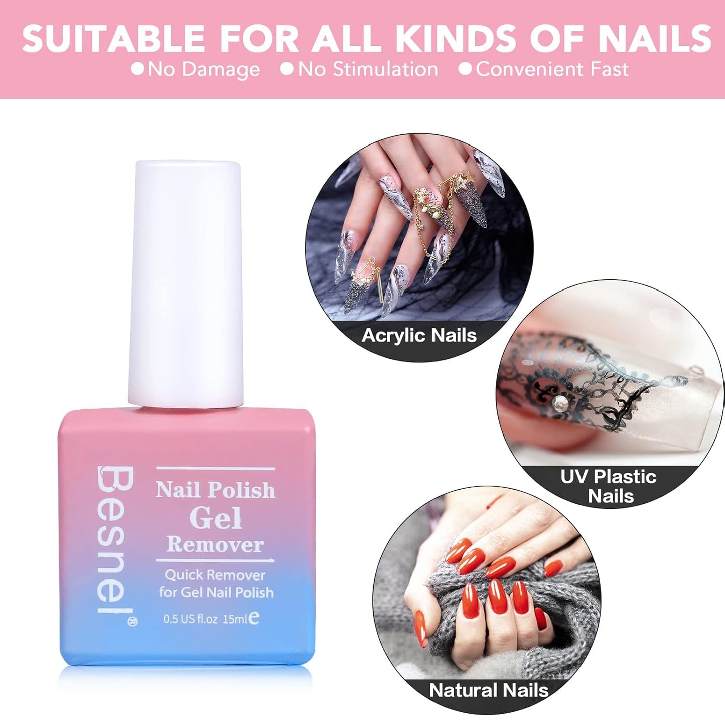 Gel Nail Polish Remover 3 Pack Professional Gel Polish Remover Non-Irritating Quick Easy,Gel Remover Tools Kit Nail File Cuticle Pusher Nail File Grit,No Need For Foil Soaking Or Wrapping