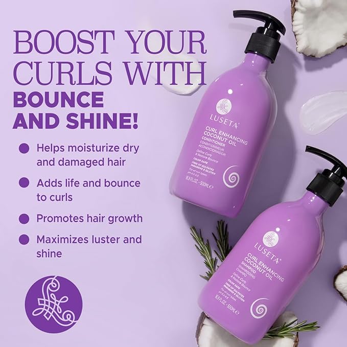 Luseta Curly Hair Shampoo & Conditioner Set with Coconut Oil, Unlimited Bounce and Definition for wavy and Coily hair, Reduce Frizz and Repair Dry Hair, for All Curl Types Sulfate Free 16.9Fl oz × 2