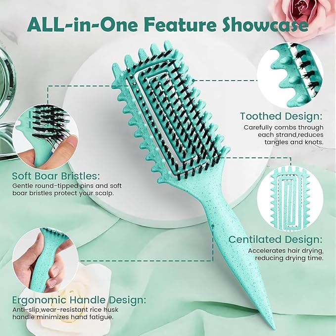 Curl Defining Brush, Curly Hair Brush Defining with Side Gear for Combing, Shaping, and Styling Curly Hair, Lightweight Candy Brush Suitable for All Wet or Dry Hair Types for Women and Men(Green+Pink)