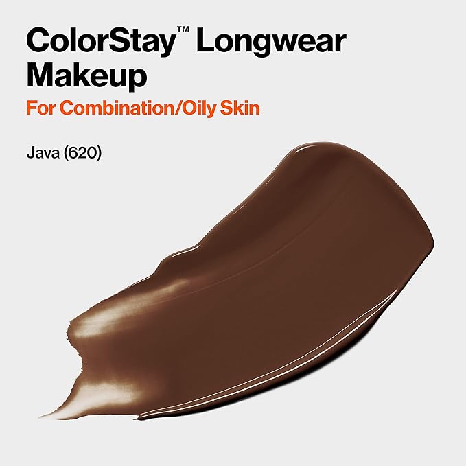 Revlon Liquid Foundation, ColorStay Face Makeup for Combination & Oily Skin, SPF 15, Medium-Full Coverage with Matte Finish, Java (620), 1.0 oz