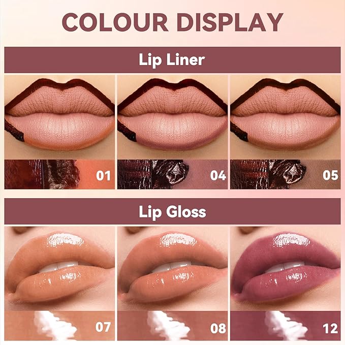Nude Plum Peel Off Lip Liner Stain Tattoo with Nude Pink Lip Gloss Glow Oil, Non-Stick Cup High Shine Lip Combo Waterproof Long Wear Lightweight Glossy Lipstick Makeup