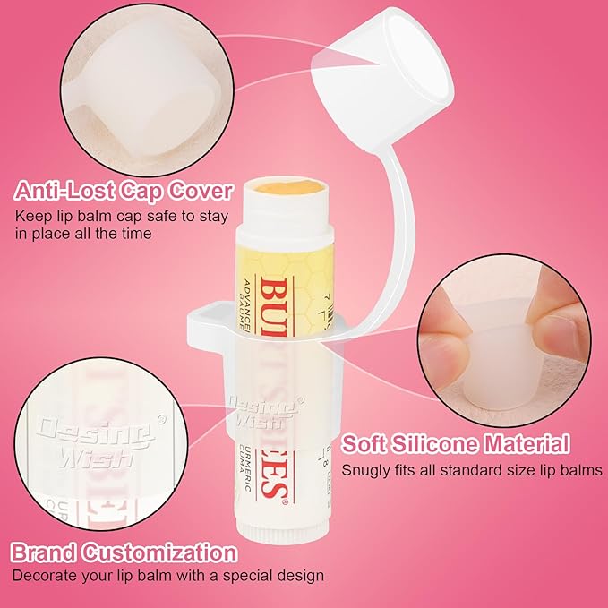 Desing Wish Silicone Lip Balm Holder with Cap Cover Portable Chapstick Holder Keychain Sleeve Lip Balm Key Chain with Key Ring and Neck Strap Lanyard - Black