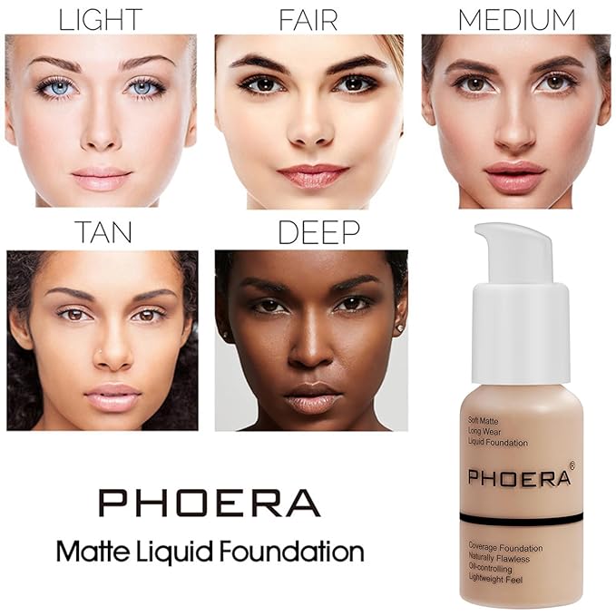 PHOERA Foundation,6 Pcs Matte Liquid Lipstick Makeup Set, Matte liquid Long-Lasting Wear,PHOERA Makeup Foundation Full Coverage(105- Sand)