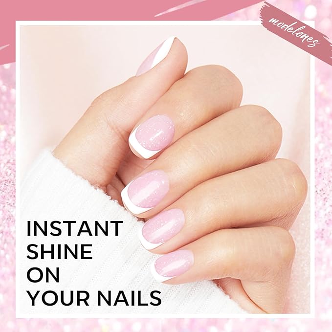 modelones Builder Nail Gel, 8-in-One Nude Pink Glitter Builder, Rainbow Iridescent Shimmer Nail Gel Polish, Jelly Pink Sparkle LED Lamp Cured Hard Rubber Color Base for Home DIY Salon Girls