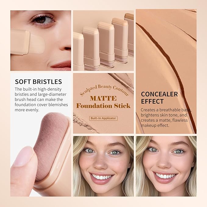 Beauty Balm Serum Boosted Skin Tint, Dual-Ended Eraser Foundation Stick with Brush, Full Coverage Cream Korean Makeup, Long-Lasting Stick for Smooth, Flawless Finish (#2 Nature)