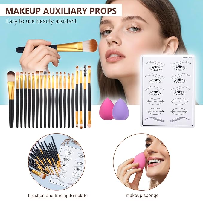 All in One Makeup Kit Makeup Kit for Women Full Kit Multipurpose Makeup ，eyeshadow、 liquid foundation,Loose powder,Eyebrow pencil,4-color lip gloss set