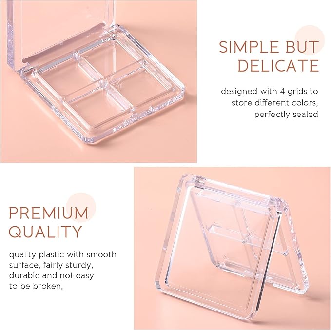 Beaupretty 4 Pieces Empty Eyeshadow Pallet 4 Grids Eye Shadow Lipstick Storage Case Box Clear Makeup DIY Cosmetic Organizer Container