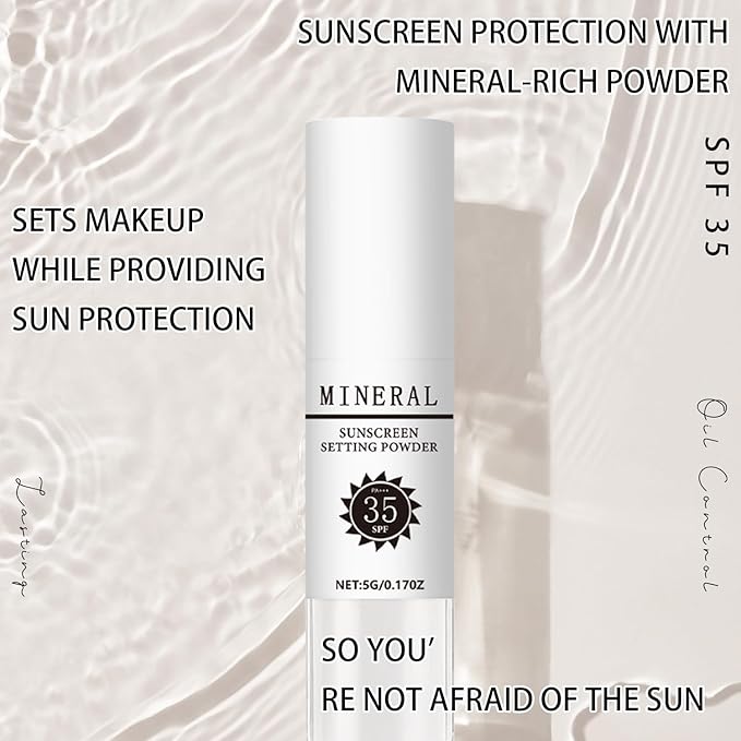 Mineral Sunscreen Setting Powder, SPF 35 Translucent Loose Powder, Mineral Brush Powder, Oil Control Natural Matte Finish, Lasting Lightweight Breathable for All Skin (#03 White)