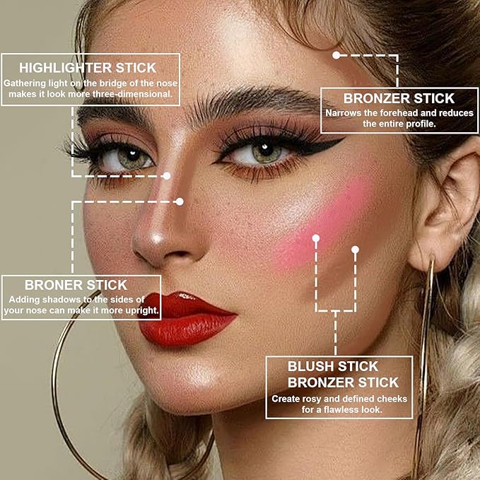 Lezero 3Pcs Contour Stick Makeup Kit, Shades with Highlighter, Blush and Bronzer Stick for Sculpt the Face and All Skin Type, Long Lasting, Smooth, Dewy & Matte Finish, #1 FAIR