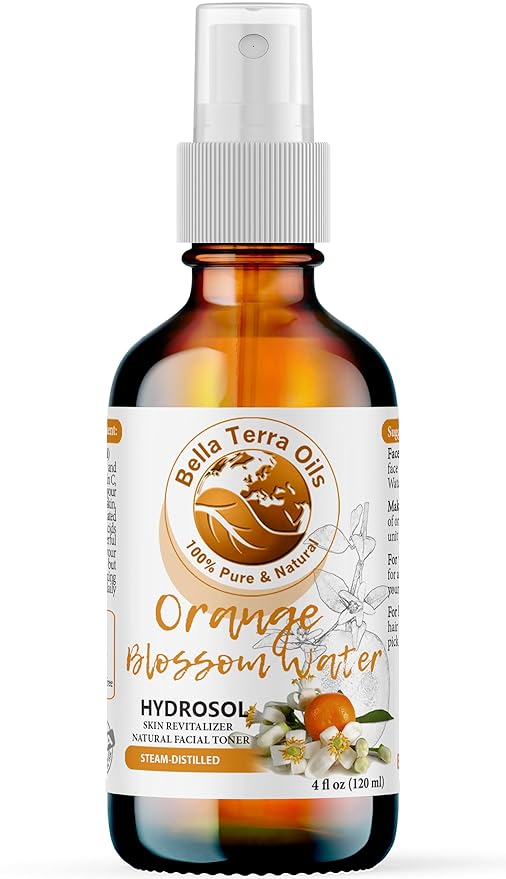 Bella Terra Oils - Organic Neroli Water 4oz - Naturally Distilled Orange Blossom Mist for a Refreshing Glow