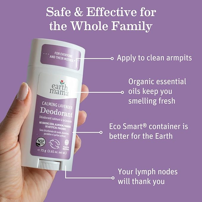 Earth Mama Calming Lavender Deodorant | Safe for Sensitive Skin, Pregnancy and Breastfeeding, Contains Organic Lavender, Calendula and Coconut Oil, No Baking Soda or Aluminum, 2.65-Ounce (2-Pack)