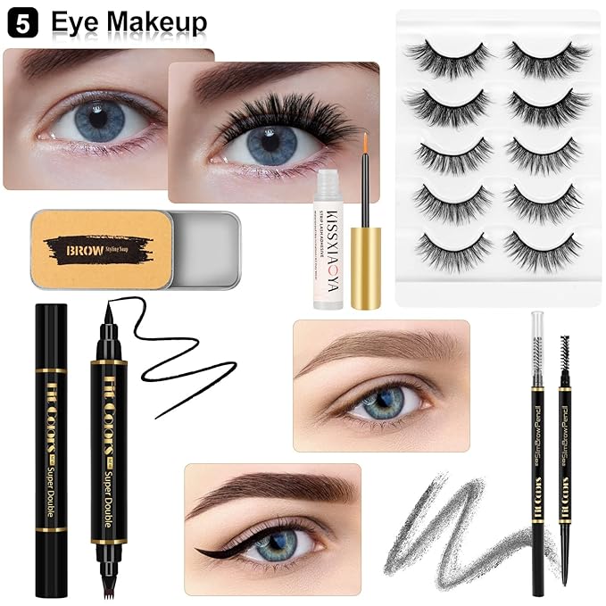Fenshine Makeup Set,Make Up Starter Kit With Storage Bag Portable Travel Make Up Palette Eyeshadow Foundation Lip Gloss for Teenage & Adults (Type A)