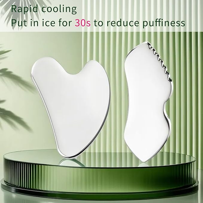 ANNROS 2Pcs Stainless Steel Gua Sha Facial Tools, GuaSha Set for Face Neck, Natural Skin Care，Perfect GuaSha Set for Skincare and Rituals and Travel-Friendly, Gift for Women