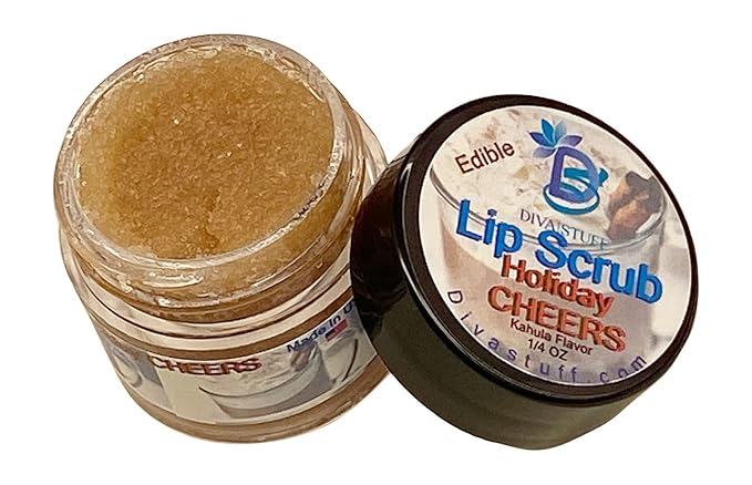 Diva Stuff Ultra Hydrating Lip Scrub for Soft Lips, Gentle Exfoliation, Moisturizer & Conditioner, ¼ oz - Made in the USA (Holiday Cheers Kahlua)