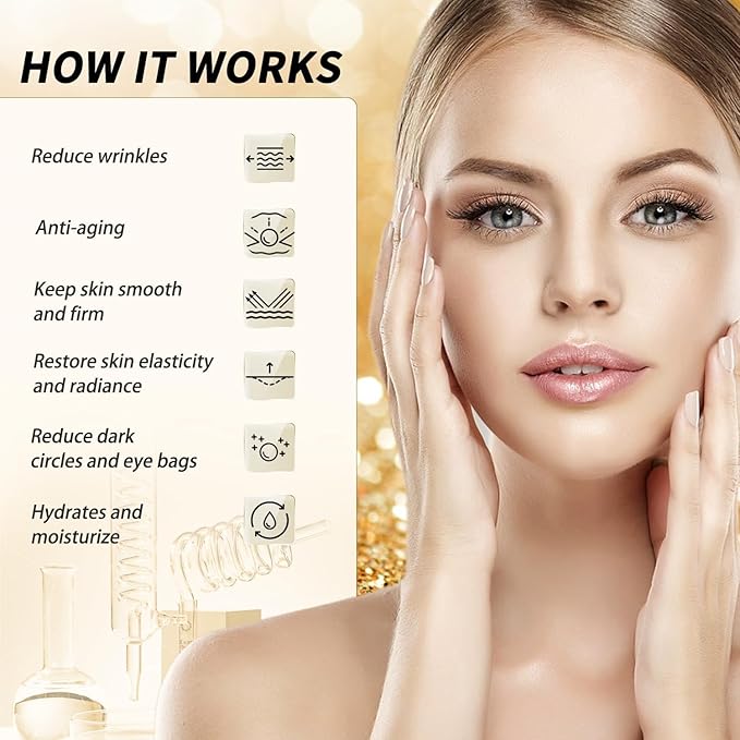 24k Gold Under Eye Patches - 60 Pcs Eye Mask Pure Gold Anti-Aging Collagen Hyaluronic Acid Under Eye Mask for Dark Circles, Puffiness & Wrinkles Refresh Your Skin