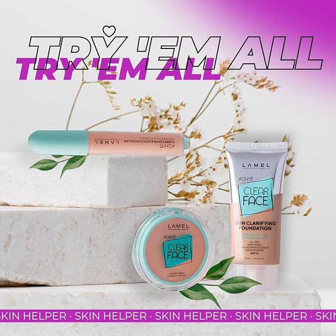 Lamel- Oh my Clear Face Foundation-406 Sand | Contains tea tree extract and salicylic acid |Controls sebum production |Anti-blemish formula |Oil free foundation | 40ml