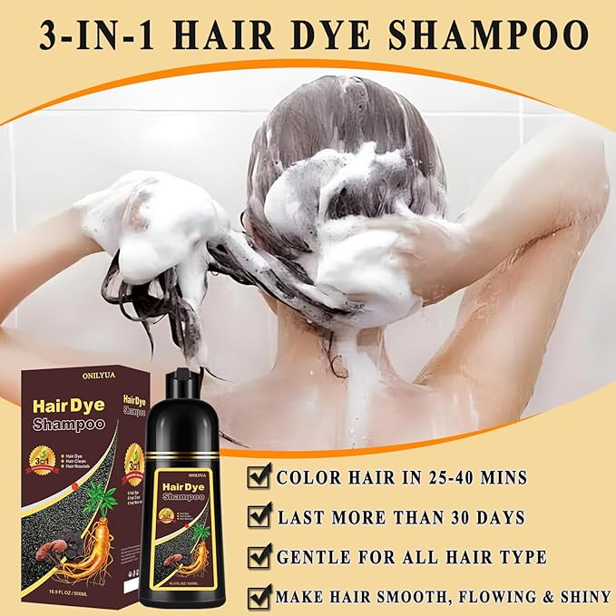 Coffee Hair Dye Shampoo 3 in 1, Long-lasting & Natual Hair Color Shampoo, Herbal Ingredients Natural Shampoo Hair Dye Effect in Minutes, Gifts for Men Women 500ml