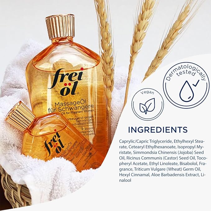 Massage Body Oil for Pregnant Woman – Maternity Skincare Oil, Skin Elasticity Increase by 35% – Prevents Stretch Marks, Safe to use for mom & Baby – Vegan, 125 ml / 4.23 Fl Oz