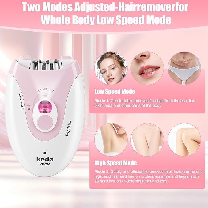 Epilator for Women, Epilators with LED Light, Dual Speed Hair Removal Device, Facial Hair Removal Women, Cordless, Epilators Hair Removal Rechargeable, for Epilator Bikini, Face, Arm, Legs, Armpits