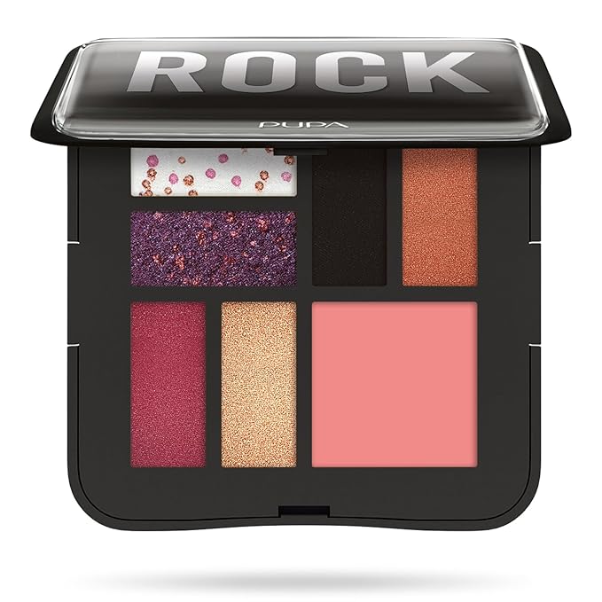 Pupa Milano Make-Up Palette S, 004 Black, 0.28 oz - 7 Pan Eyeshadow Palette and Blush Palette with Matte, Shimmer Finish - Blendable Velvety Texture - Compact Travel-Friendly - Talc-Free Eye Makeup