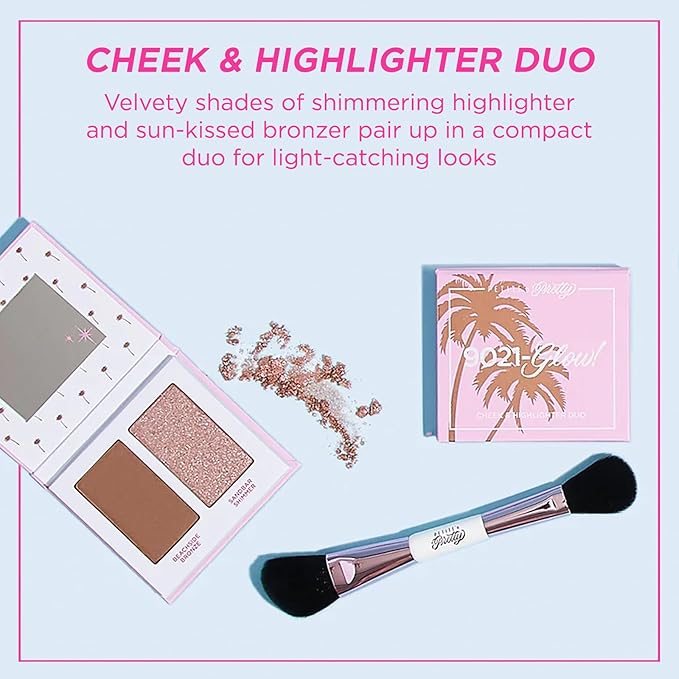 Petite ’n Pretty GLOW Makeup Set for Kids, Tweens and Teens - Includes Cheek & Highlighter Duo, Gloss Lip Balm, and Fully Feathered Volumizing Mascara - Clean Makeup, Made in the USA