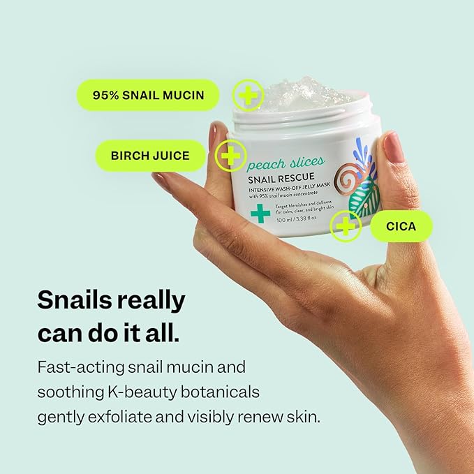 Peach Slices | Snail Rescue Intensive Treatment Wash-Off Face Mask | 95% Snail Mucin | For Dark Spots & Blemishes | Refreshing & Calming Mask | Clear, Radiant, & Hydrated Skin | Skin Care | 3.38 oz