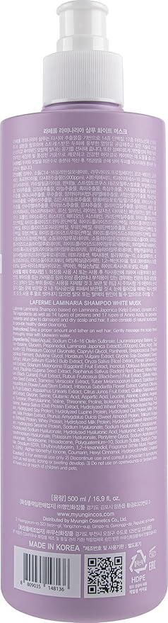 laferme Laminaria Shampoo with Organic Ingredient, Korean Clarifying Shampoo, Hydrating for Dry Hair, Strengthening for Weak Hair, Sulfate & Paraben free, For Women & Men (16.9 FL. OZ., White Musk)