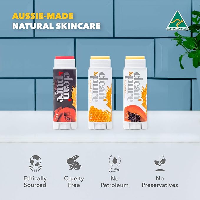 Bee Sweet Lip Balms, 3 Pack | Manuka Honey Beauty Products | Lip Care Set With 100% All Natural Beeswax and Vitamin E Oil | Flavored Lip Balm for Dry, Chapped Lips | Made in Australia