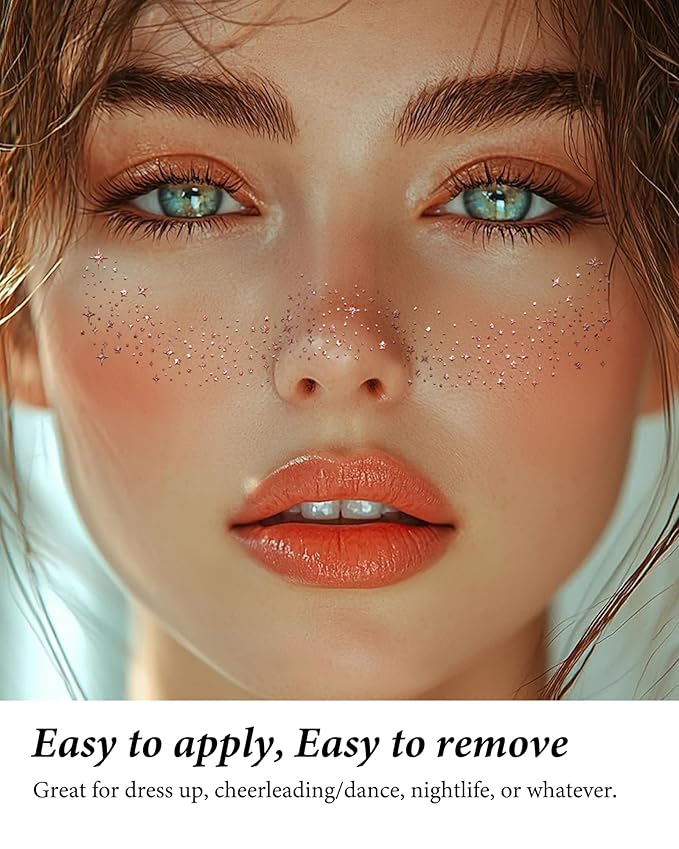 Glitter Freckles, Rose Gold Freckles Temporary Face Tattoos, Body Face Glitter for Women Girls, Country Concerts Singer Festival Rave Accessories (Rose Gold - 10 pcs)