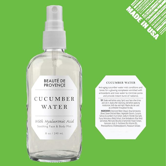 | Face & Body Mist Spray - Soothing Cucumber Water With Moisturizing Hyaluronic Acid | Instant Soothing, Cooling, Conditioning | 8 FL OZ